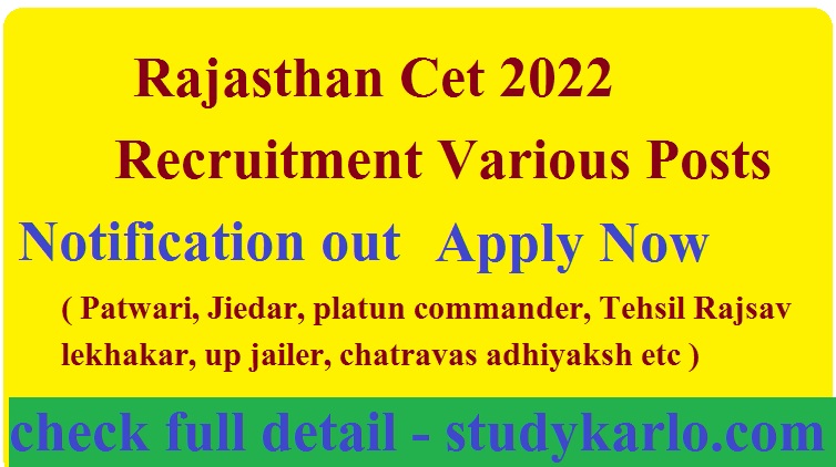 rajasthan Cet 2022 various posts